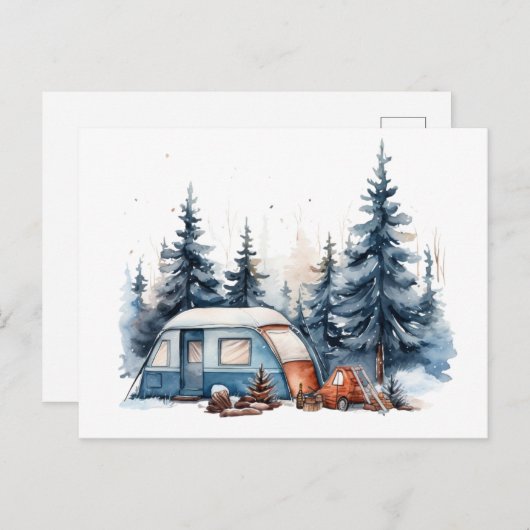 Winter Camping Waterverf Briefkaart (Voorkant / Achterkant)