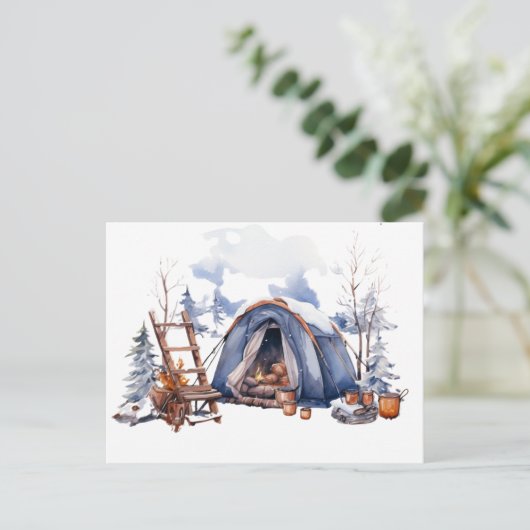 Winter Camping Waterverf Briefkaart (Staand voorkant)