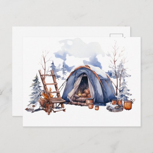 Winter Camping Waterverf Briefkaart (Voorkant / Achterkant)