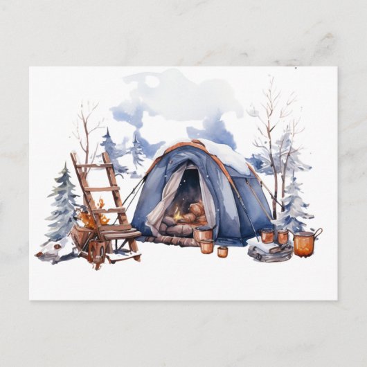 Winter Camping Waterverf Briefkaart (Voorkant)