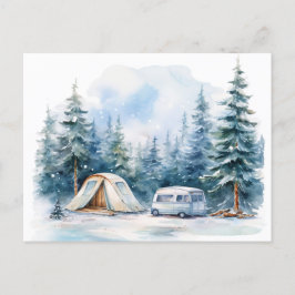 Winter Camping Waterverf Briefkaart