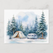 Winter Camping Waterverf Briefkaart (Voorkant)