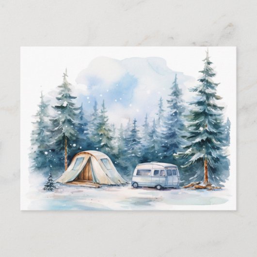 Winter Camping Waterverf Briefkaart (Voorkant)