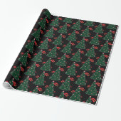 Winter Candy Cane Holly Berry Black Kerstboom Cadeaupapier (Uitgerold)