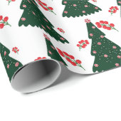 Winter Candy Cane Holly Berry Witte Kerstboom Cadeaupapier (Rol Hoek)