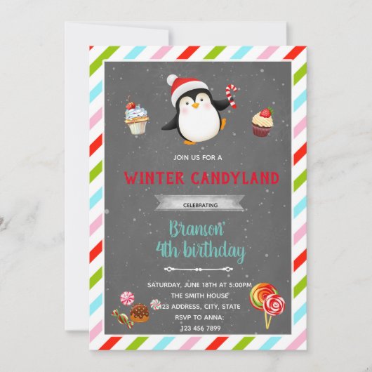 Winter candyland thema uitnodiging (Voorkant)