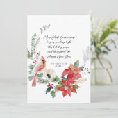 Winter Cardinaal Red Poinsettias Greenery Wreath Feestdagenkaart (Staand voorkant)