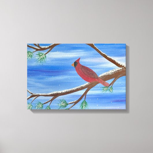Winter Cardinal Canvas Kunst aan de Wand (Voorkant)
