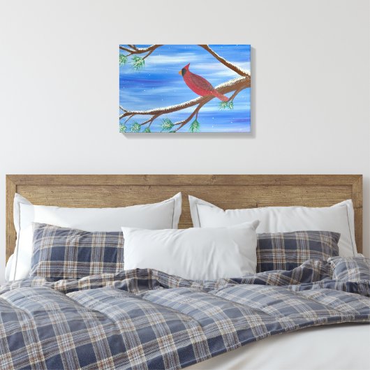 Winter Cardinal Canvas Wall Art (Insitu (Slaapkamer))