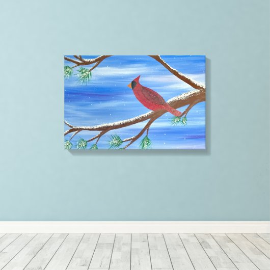 Winter Cardinal Canvas Wall Art (Insitu (Houten vloer))
