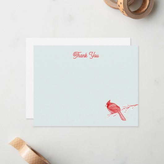Winter Cardinal Dank je briefkaart (Voorkant / Achterkant in situ)