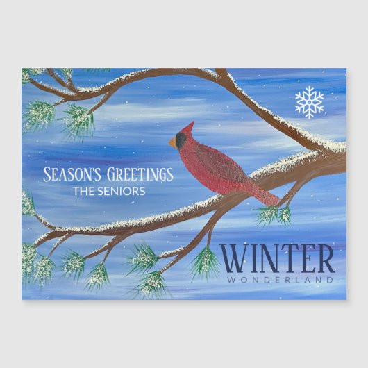 Winter Cardinal Magnetische Kerstkaart (Voorkant)