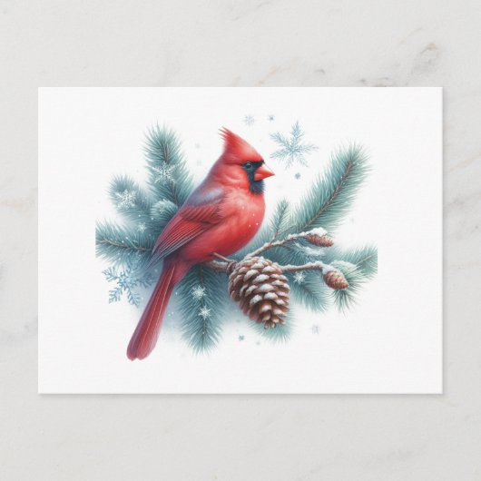 Winter Cardinal Pine and Snowflakes Briefkaart (Voorkant)