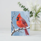 Winter Cardinal Rode Vogel Aquarel Schilderij Briefkaart (Staand voorkant)