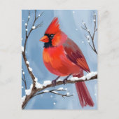 Winter Cardinal Rode Vogel Aquarel Schilderij Briefkaart (Voorkant)