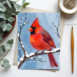 Winter Cardinal Rode Vogel Aquarel Schilderij Briefkaart