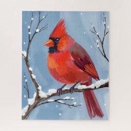 Winter Cardinal Rode Vogel Aquarel Schilderij Legpuzzel