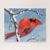 Winter Cardinal Rode Vogel Aquarel Schilderij Legpuzzel (Horizontaal)
