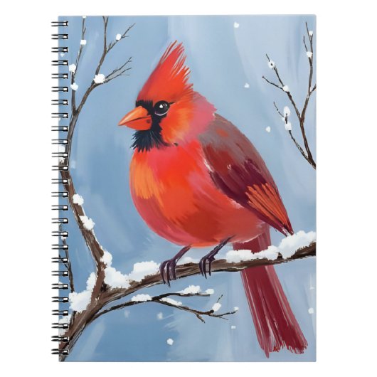 Winter Cardinal Rode Vogel Aquarel Schilderij Notitieboek (Voorkant)