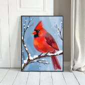 Winter Cardinal Rode Vogel Aquarel Schilderij Poster