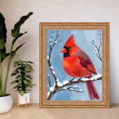 Winter Cardinal Rode Vogel Aquarel Schilderij Poster