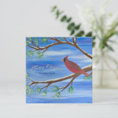 Winter Cardinal Vierkant Kerstkaart (Staand voorkant)