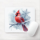 Winter Cardinal with Snowflakes on Icy Branch Muismat (Met muis)