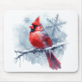 Winter Cardinal with Snowflakes on Icy Branch Muismat (Voorkant)