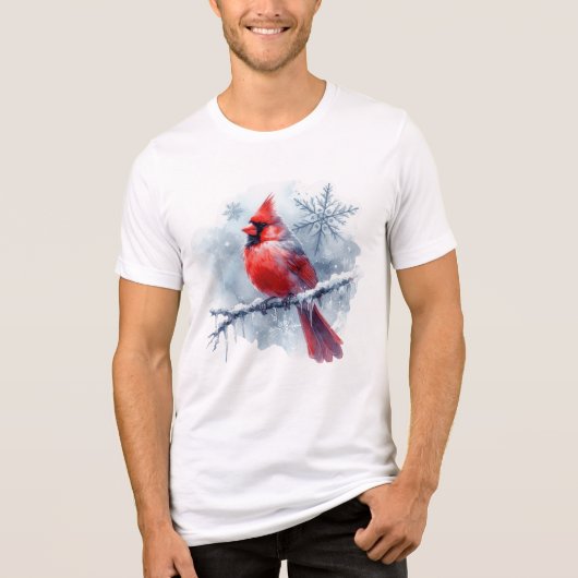 Winter Cardinal with Snowflakes on Icy Branch Tri-Blend Shirt (Voorkant)