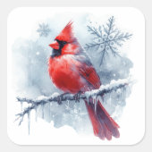 Winter Cardinal with Snowflakes on Icy Branch Vierkante Sticker (Voorkant)