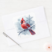 Winter Cardinal with Snowflakes on Icy Branch Vierkante Sticker (Envelop)