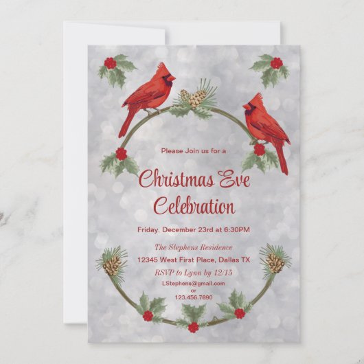 Winter Cardinals and Pines Party Invitation Kaart (Voorkant)
