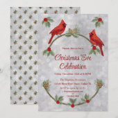 Winter Cardinals and Pines Party Invitation Kaart (Voorkant / Achterkant)