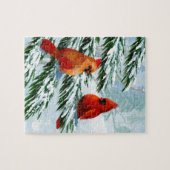 Winter Cardinals Birds Snow Creationarts Legpuzzel (Horizontaal)
