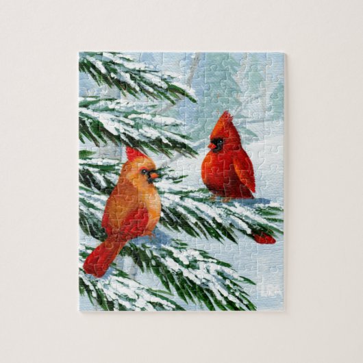 Winter Cardinals Birds Snow Creationarts Legpuzzel (Verticaal)