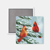 Winter Cardinals Birds Snow Creationarts Magneet (Voorkant / Achterkant)