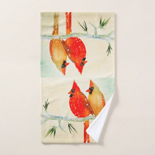 Winter Cardinals Hand Towel Handdoek (Handdoek)