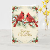 Winter Cardinals Merry Christmas Card Kaart (Gele Bloem)