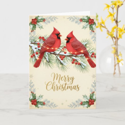 Winter Cardinals Merry Christmas Card Kaart (Gele Bloem)