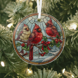 Winter Cardinals on Berry Branches  Glas Ornament