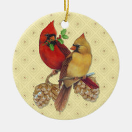 Winter Cardinals Pine en Holly Keramisch Ornament