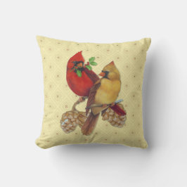Winter Cardinals Pine en Holly Kussen