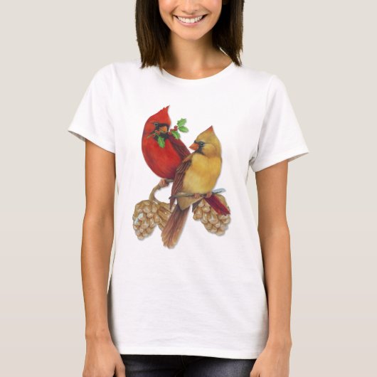 Winter Cardinals Pine en Holly T-shirt (Voorkant)