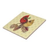 Winter Cardinals Pine en Holly Tegeltje (Zijkant)