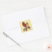 Winter Cardinals Pine en Holly Vierkante Sticker (Envelop)