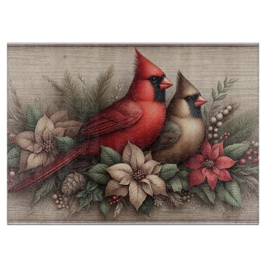 Winter Cardinals Rustic Cutting Board Snijplank (Voorkant)