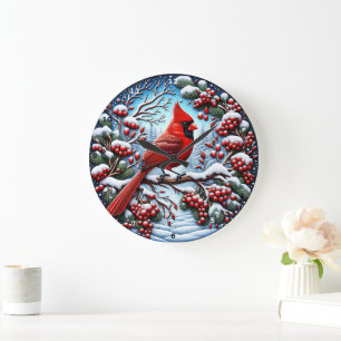 Winter Cardinal's Song" - Feestelijke Natuur Decor Grote Klok
