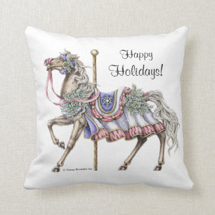 Winter Carousel Horse Drawing Pillow Kussen