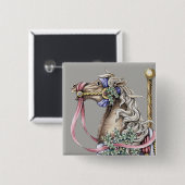 Winter Carousel Horse Drawing Square Button (Voorkant /achterkant)