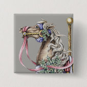Winter Carousel Horse Drawing Square Button (Voorkant)